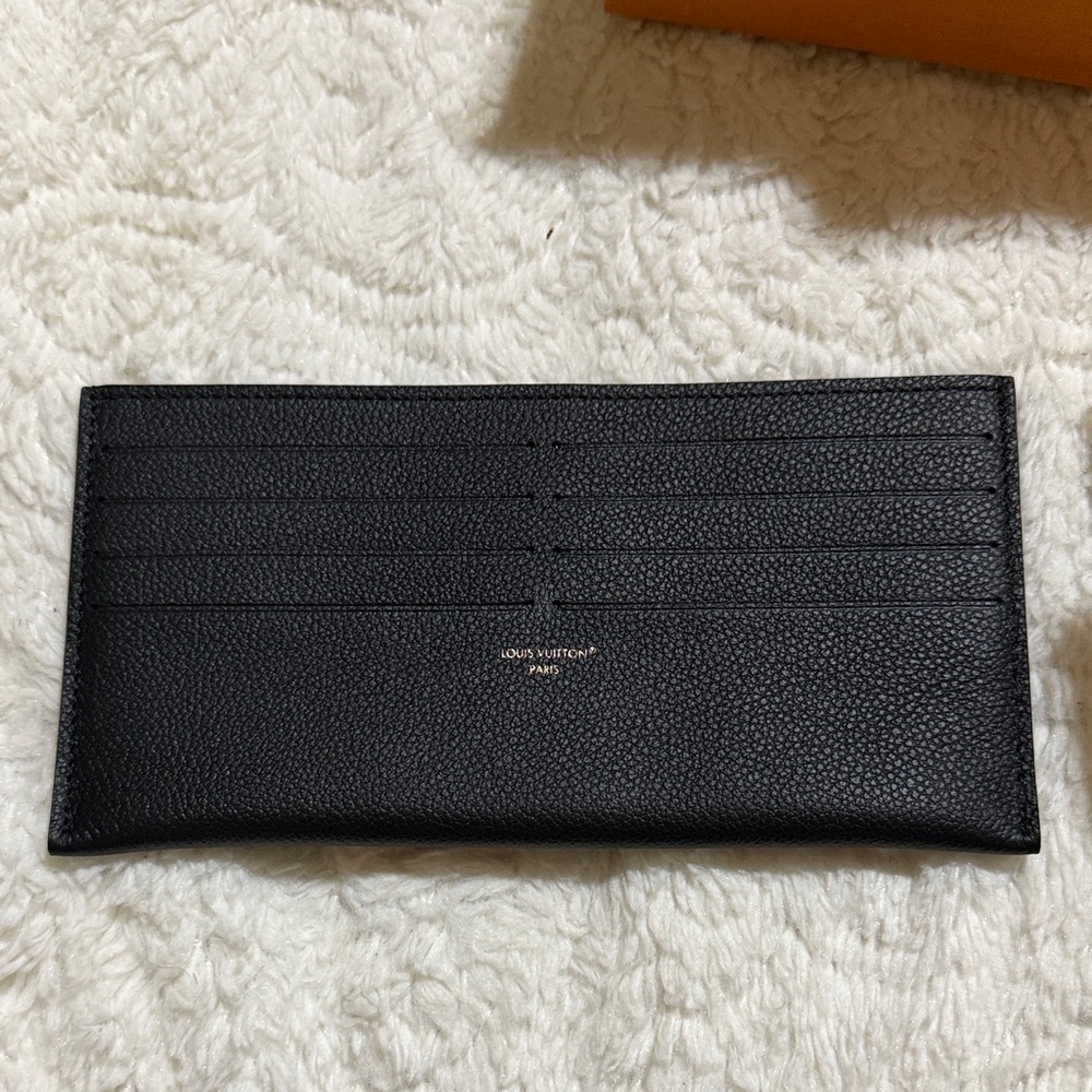 Louis Vuitton Black Pebbled Leather Card Organizer with Gold Logo